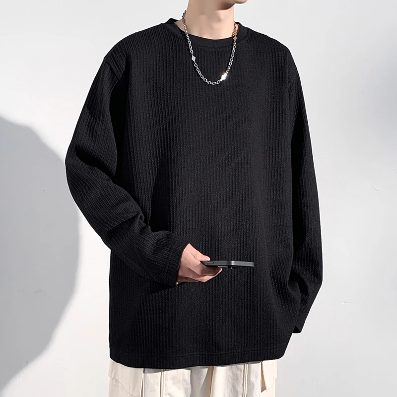 Men'S Fashion T Shirts - Erkek Fitilli Örgü Bisiklet Yaka Uzun